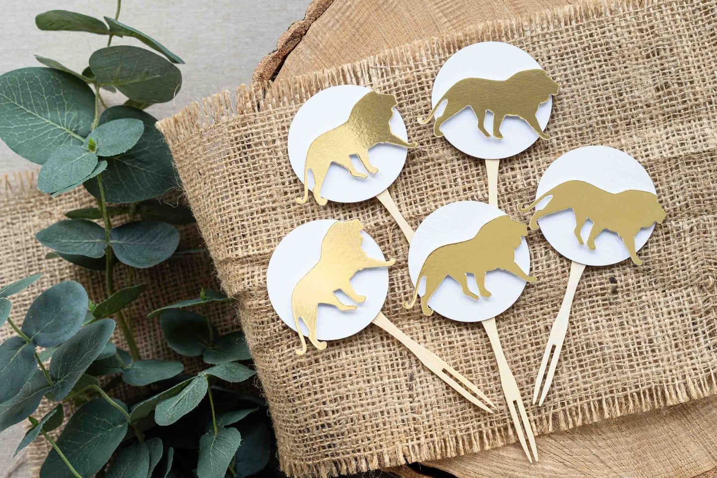 Lion Gold and Green Cupcake Toppers