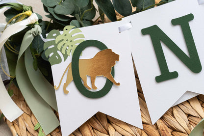 Lion Gold and Green High Chair Banner with Custom Age