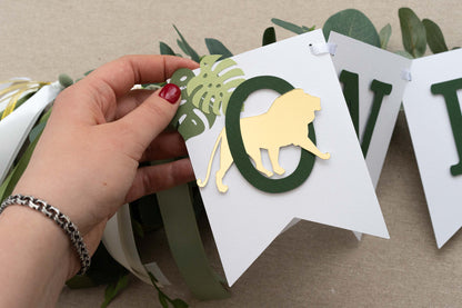 Lion Gold and Green High Chair Banner with Custom Age