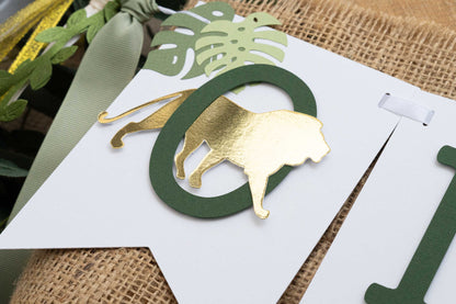 Lion Gold and Green High Chair Banner with Custom Age