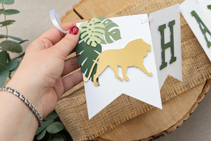 Lion Gold and Green Happy Birthday Banner