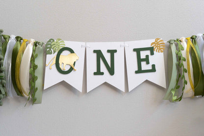 Lion Gold and Green High Chair Banner with Custom Age
