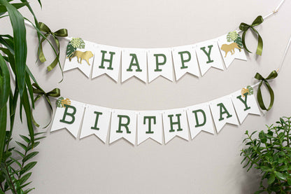 Lion Gold and Green Happy Birthday Banner