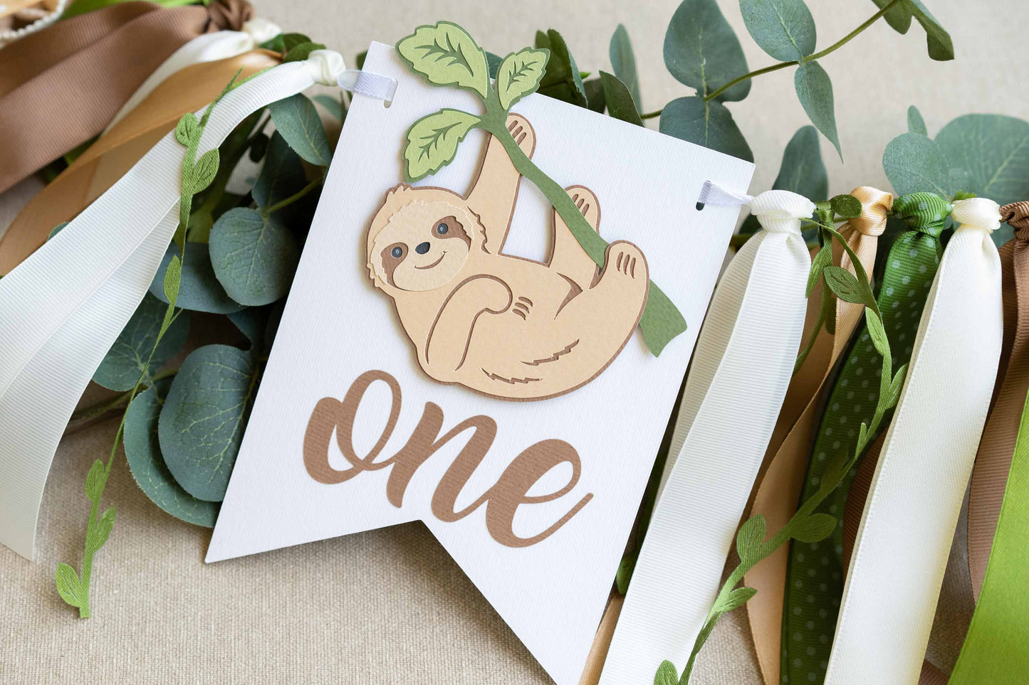 Sloth High Chair Banner with Custom Age
