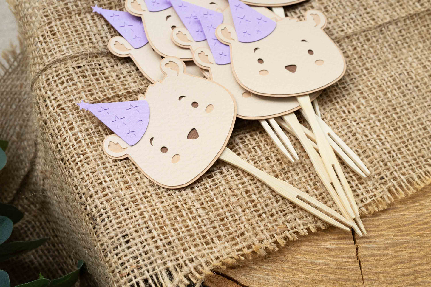 Teddy Bear Violet Cupcake Toppers