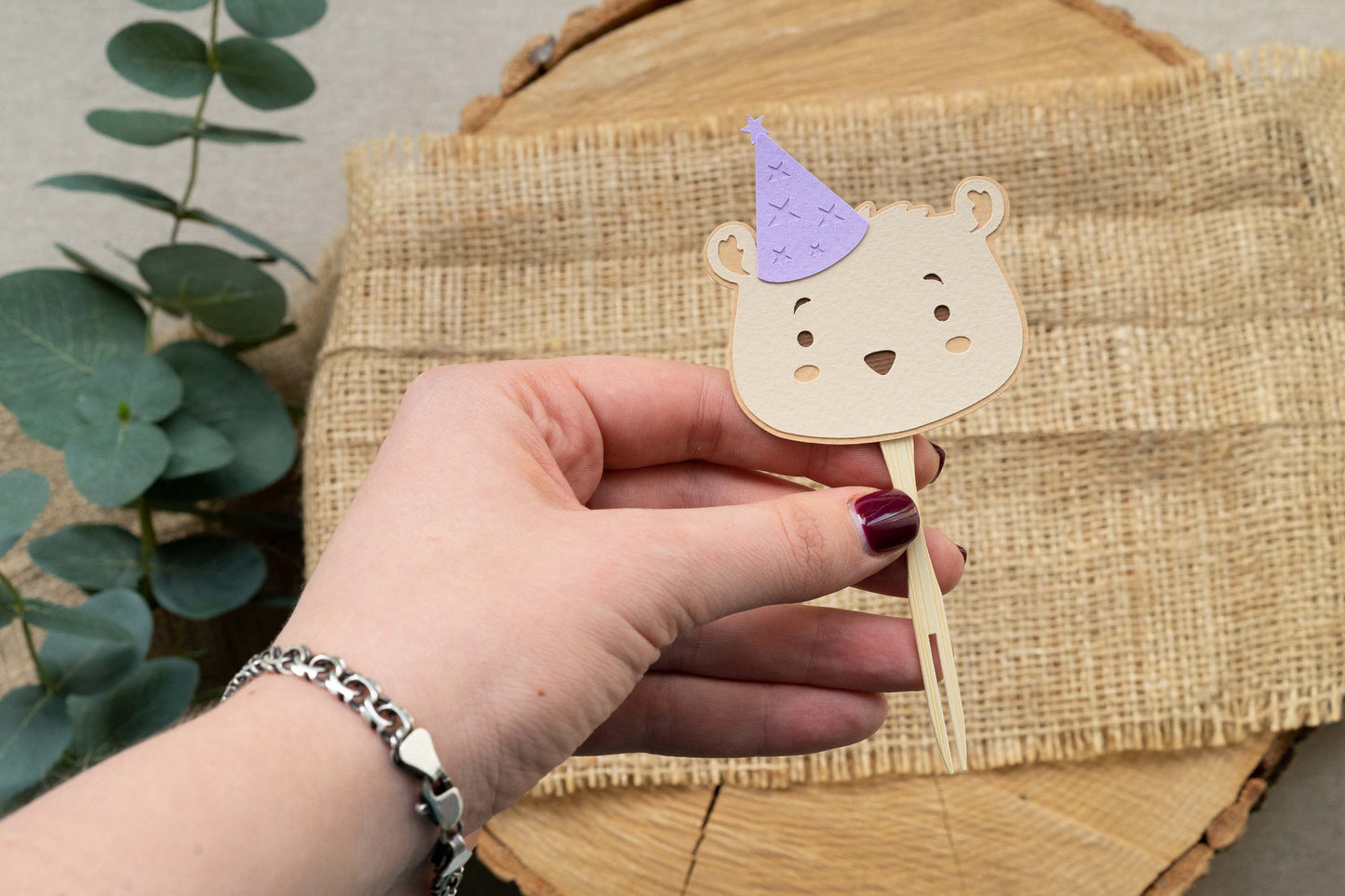 Teddy Bear Violet Cupcake Toppers