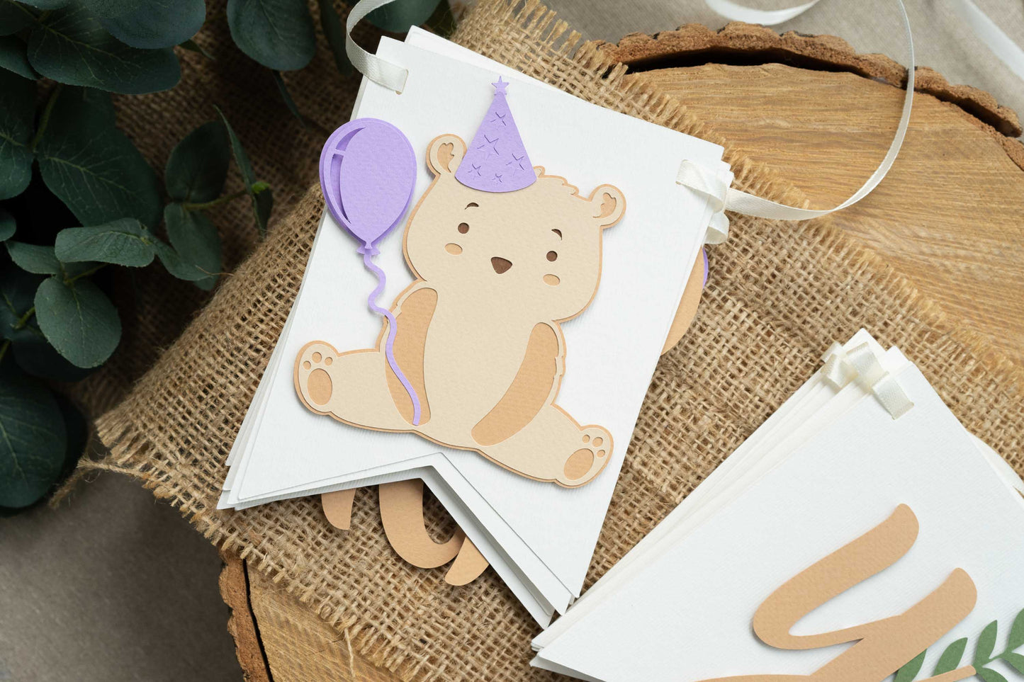 Teddy Bear Violet Happy Birthday Banner