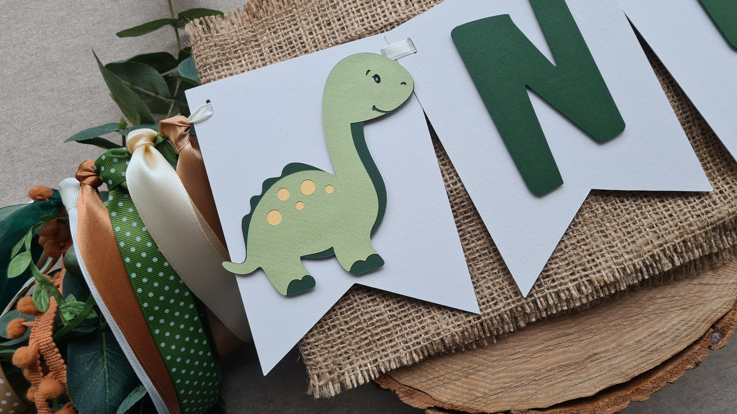 Dino Earth Tones High Chair Banner with Custom Age