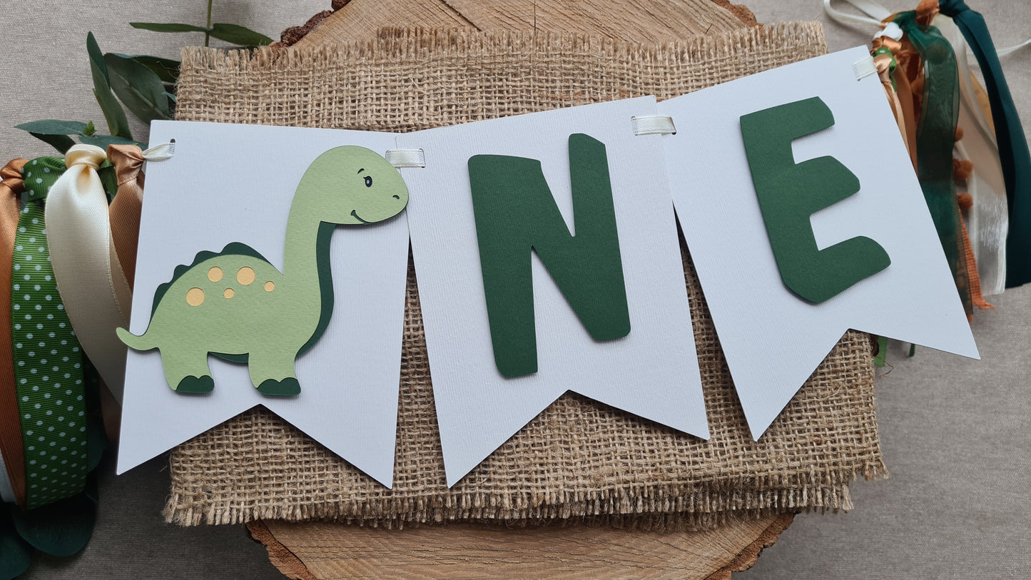 Dino Earth Tones High Chair Banner with Custom Age