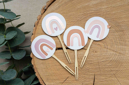 Boho Rainbow Rose Gold Cupcake Toppers