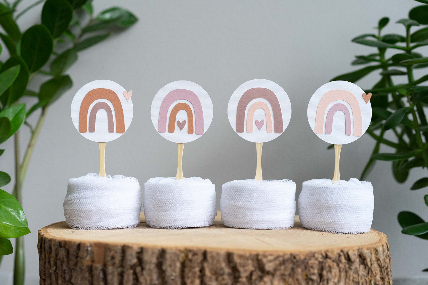 Boho Rainbow Rose Gold Cupcake Toppers