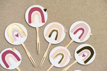 Rainbow Rose Gold and Berry Cupcake Toppers