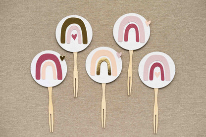 Rainbow Rose Gold and Berry Cupcake Toppers