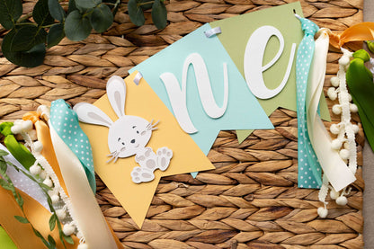 Bunny Turquoise High Chair Banner with Custom Age