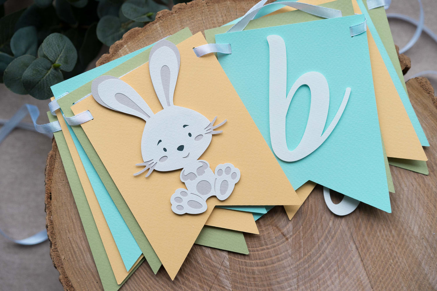 Bunny Turquoise Happy Birthday Banner