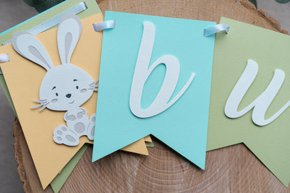 Bunny Turquoise Happy Birthday Banner