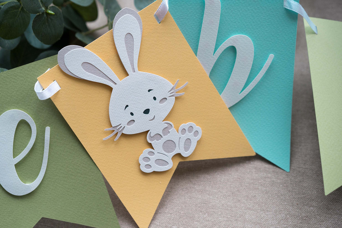 Bunny Turquoise Happy Birthday Banner