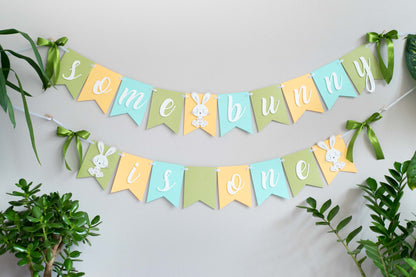 Bunny Turquoise Happy Birthday Banner