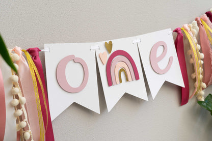 Rainbow Rose Gold and Berry High Chair Banner with Custom Age