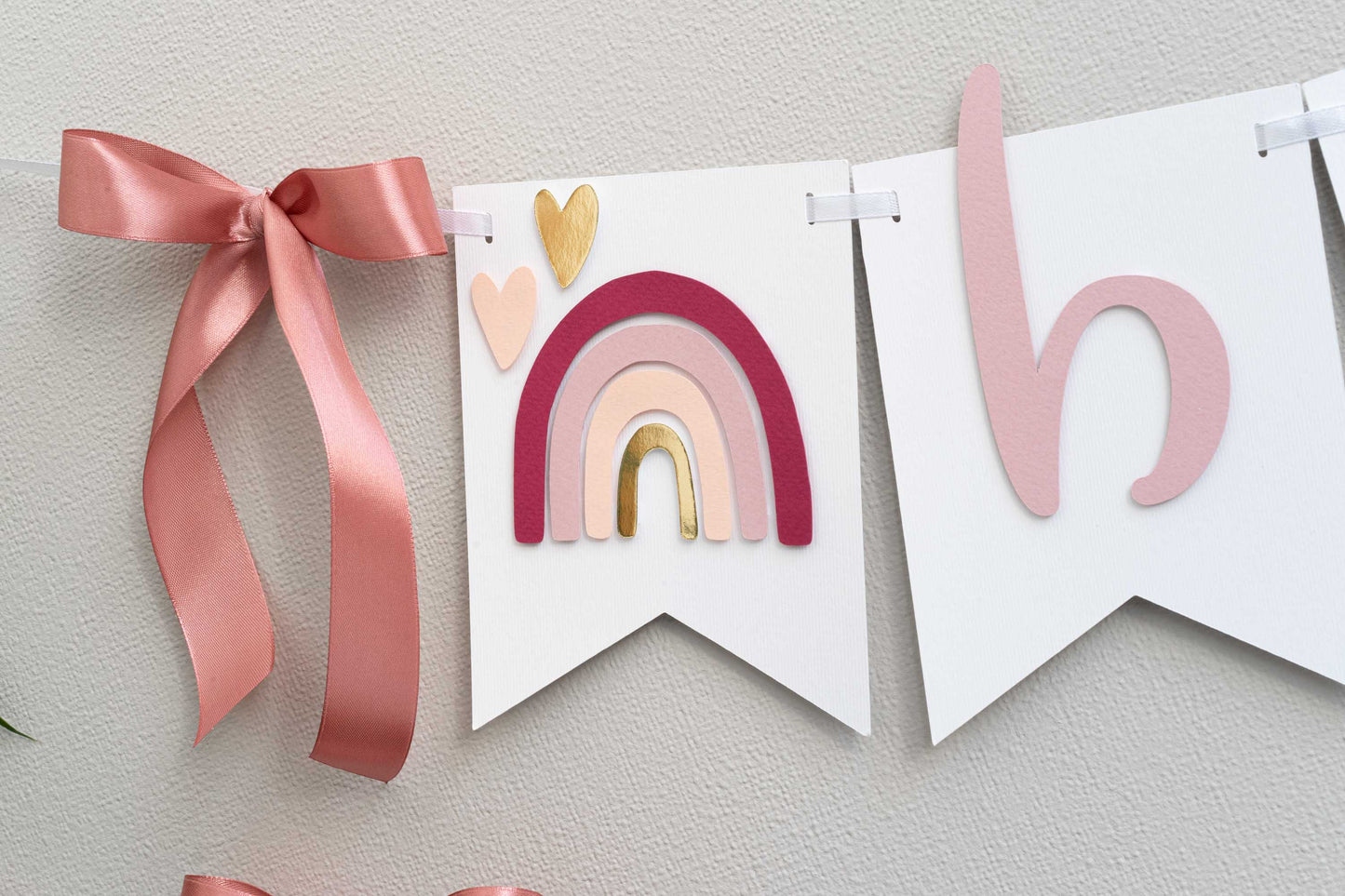 Rainbow Rose Gold and Berry Happy Birthday Banner
